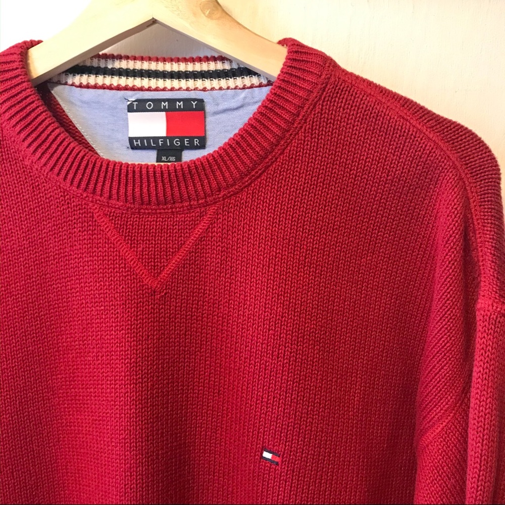 Vintage Tommy Hilfiger Red Crew Neck Sweater.